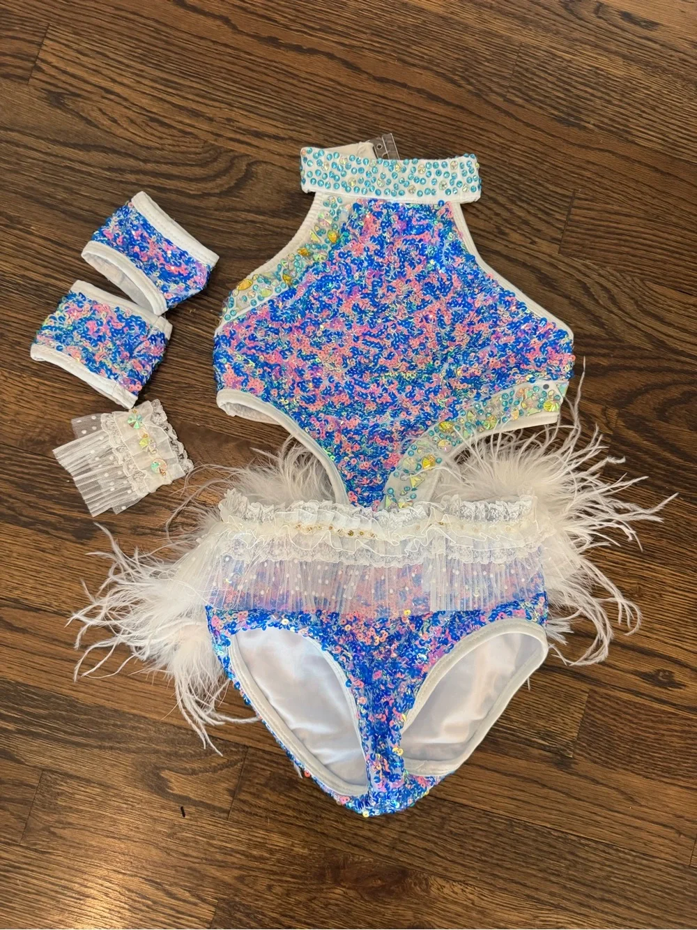 Glamour Sequin Dance Set with Feather Trim